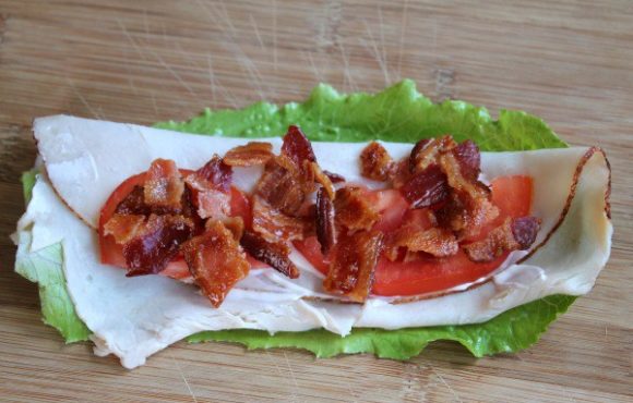 Turkey Bacon, Lettuce, and Tomato Roll-Up